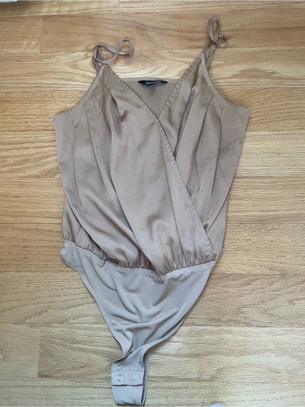 Express Beige/Taupe Wrap-Front Bodysuit